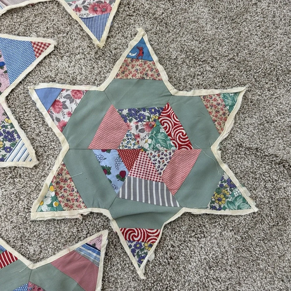 Lot Of 7 Vintage Antique Quilt Blocks‎ Orphans String Star Patchwork Unfinished